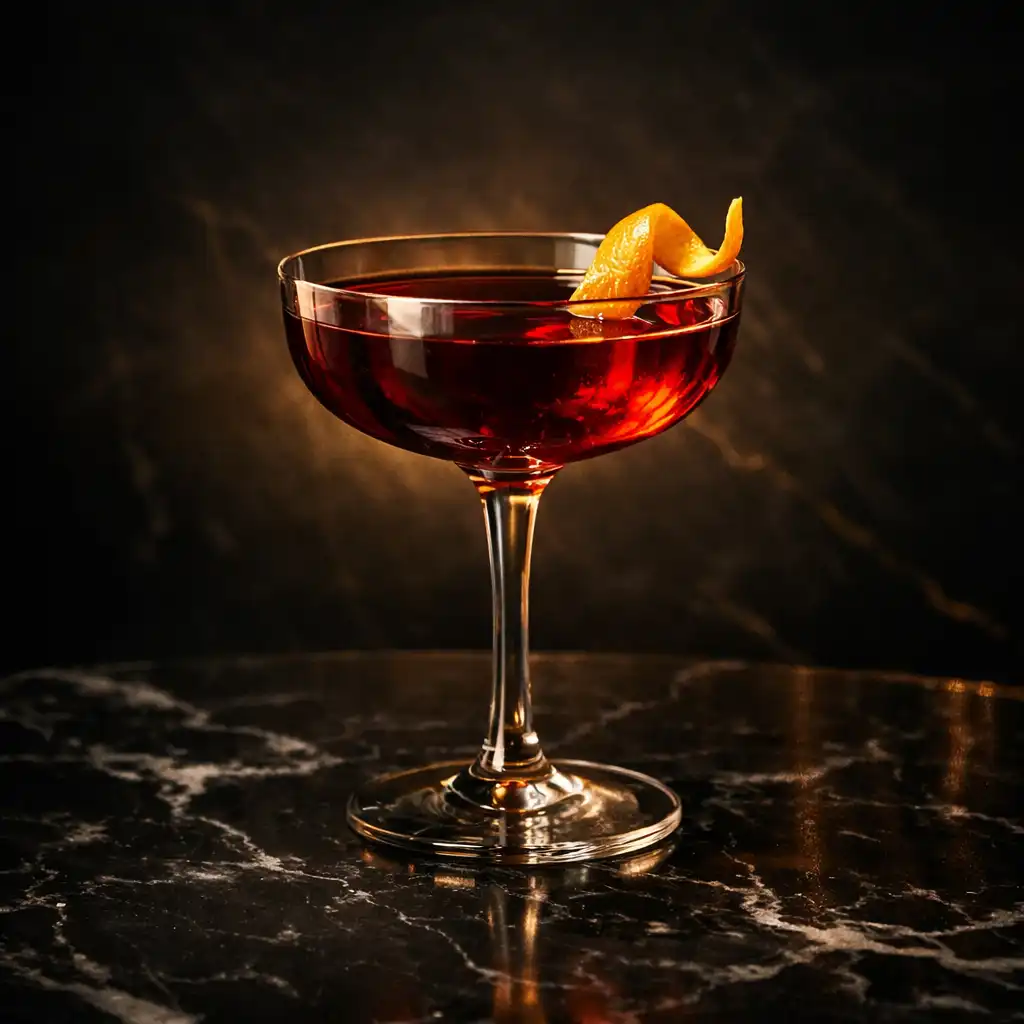 Rzemieślniczy mocktail w eleganckim kieliszku na ciemnym marmurowym blacie